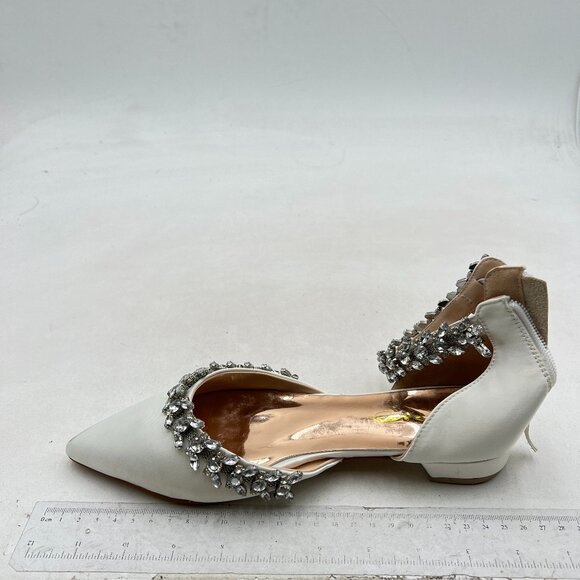 XYD Women Pointed Toe Wedding Flat Sandals Sparkly Rhinestones Ankle Strap White - Picture 2 of 8